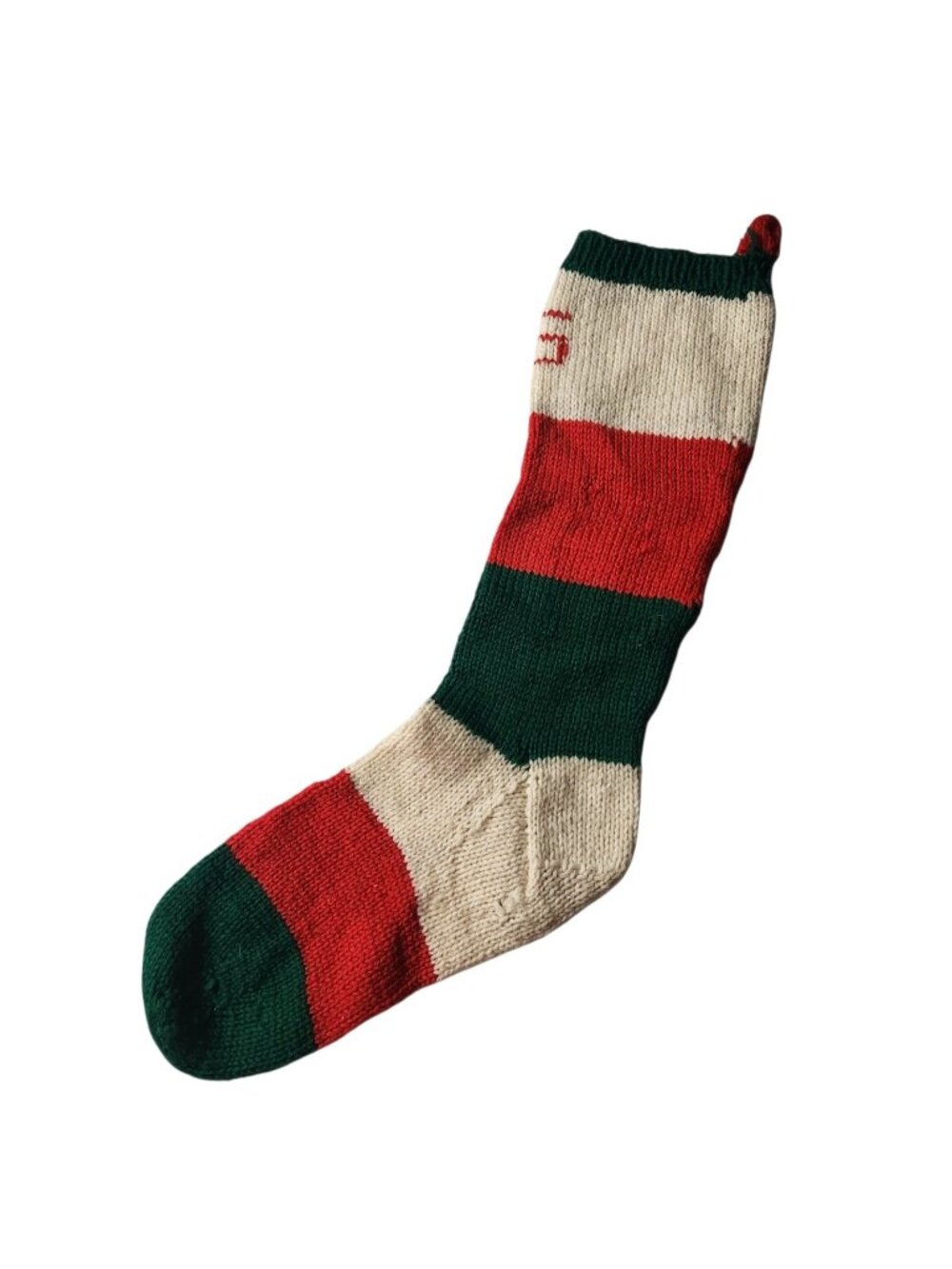 Vintage 50s Wool Knit Red White Green Christmas Sock Stocking With the Letter S
